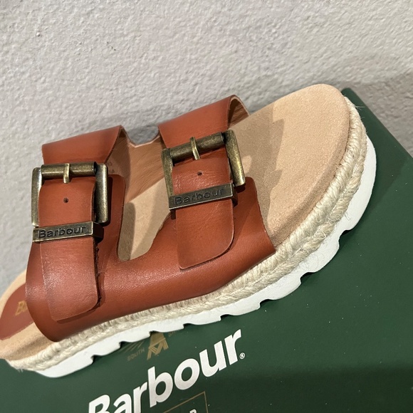 NEW Barbour Lucille Leather Espadrille Sandal Double Buckle Strap Brown Slip On - Picture 6 of 7